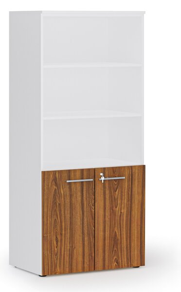 Kombinovaná kancelárska skriňa PRIMO WHITE, nízke dvere, 800 x 500 x 1781 mm, biela/orech