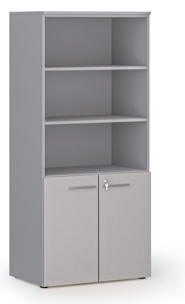 Kombinovaná kancelárska skriňa PRIMO GRAY, nízke dvere, 800 x 500 x 1781 mm, sivá