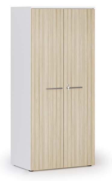 Kancelárska policová skriňa PRIMO WHITE s dverami, 800 x 500 x 1781 mm, biela/dub prírodná