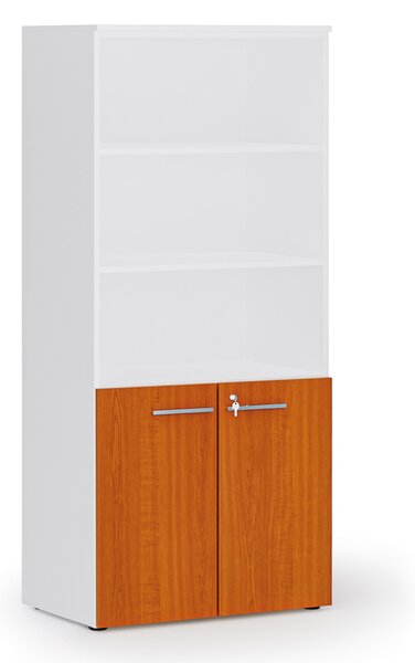 Kombinovaná kancelárska skriňa PRIMO WHITE, nízke dvere, 800 x 500 x 1781 mm, biela/čerešňa