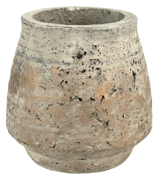 Béžovo-šedý cementový kvetináč s patinou - Ø 19*18 cm - Clayre & Eef
