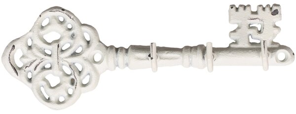 Krémový antik nástenný vešiak v tvare kľúča s 3-mi háčikmi - 19*4*6,5 cm - Chic Antique