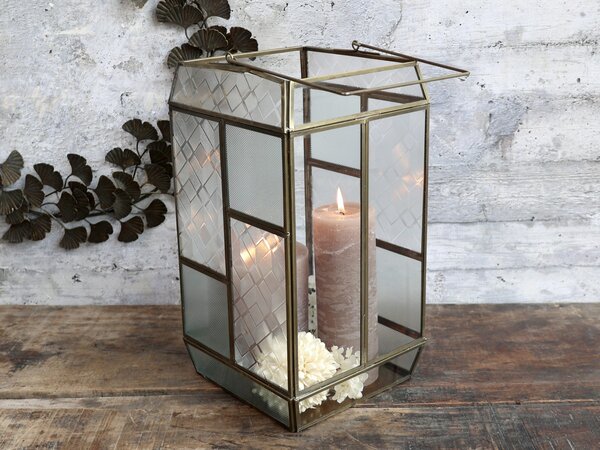 Bronzová antik kovová lampáš s patinou Frosté - 20*20*38cm - Chic Antique