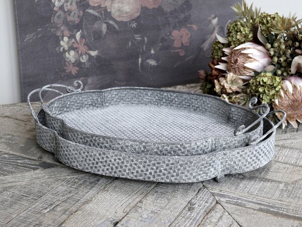 Set 2ks dekoračné plechové podnosy s patinou Trao - 53*35*11/ 46*31*10cm - Chic Antique