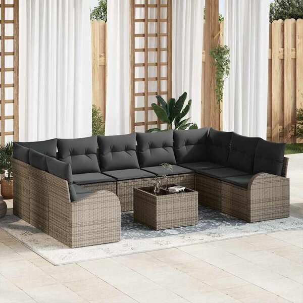 Maison Exclusive – Sedacia súprava, 10 kusov, sivá [syntetický materiál]: Polyratan