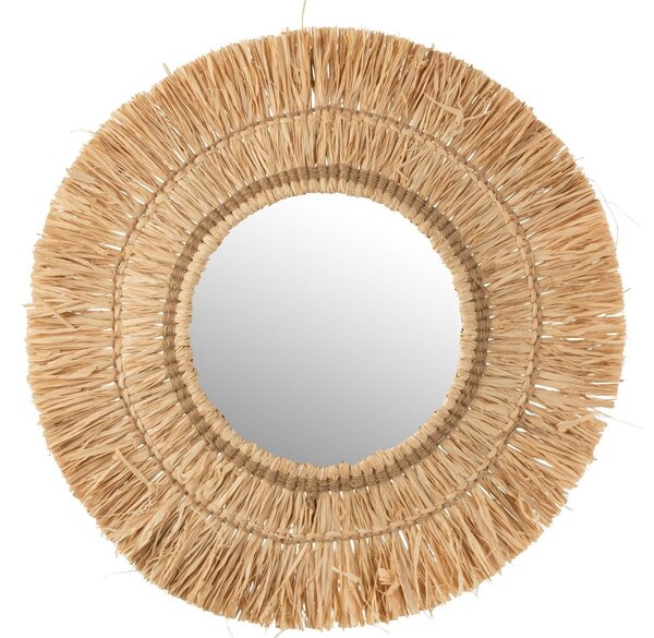 Nástenné okrúhle zrkadlo v ráme z prírodnej trávy Raffia natural - 61*2,5*61 cm - J-Line by Jolipa