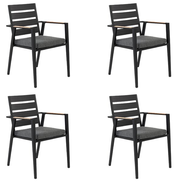 Sada 4 záhradných stoličiek čierna hliníkový rám podušky na sedenie lamelové operadlo moderný dizajn