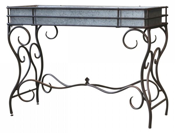 Kovový stolík na kvety s plechovým zinkovým boxom Plant table - 107*44*77cm - Chic Antique