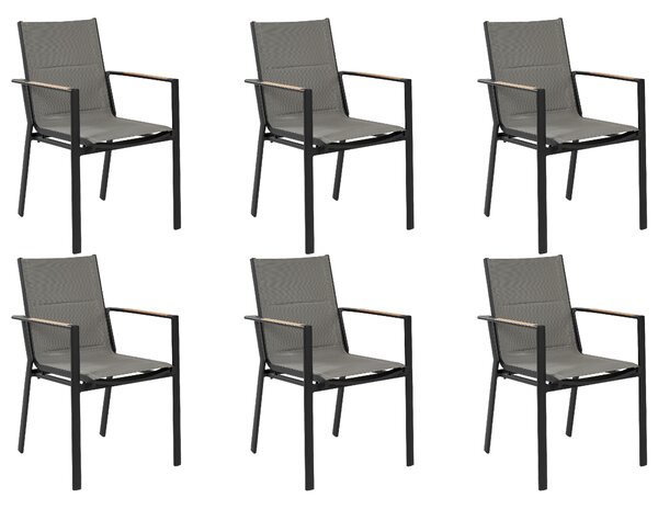 Sada 6 záhradných stoličiek čierna hliníkový rám podušky na sedenie moderný dizajn