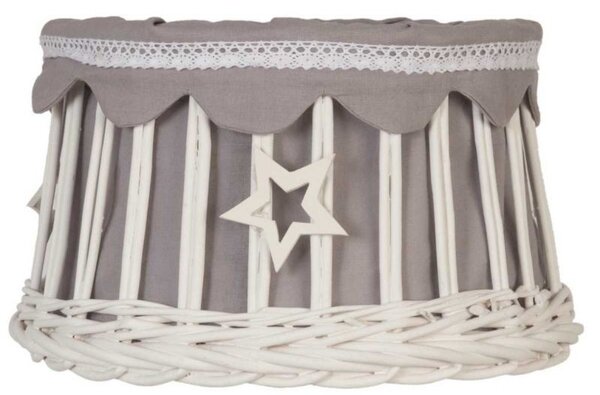 Biele prútené tienidlo so šedou látkou a hviezdou - 25*17 cm / E27 - Clayre & Eef