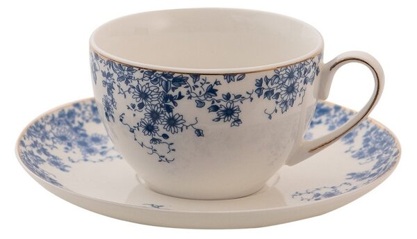 Porcelánová šálka s podšálkom s modrými kvety Blue Flowers - Blue Flowers - 12*9*6 cm / Ø 15*2 cm / 220ml