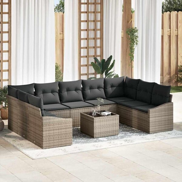 Maison Exclusive – Sedacia súprava, 10 kusov, sivá [syntetický materiál]: Polyratan