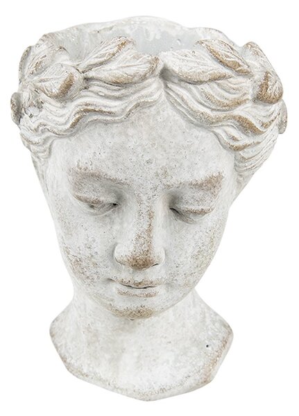 Šedý antik cementový nástenný kvetináč hlava ženy - 11*11*17 cm - Clayre & Eef