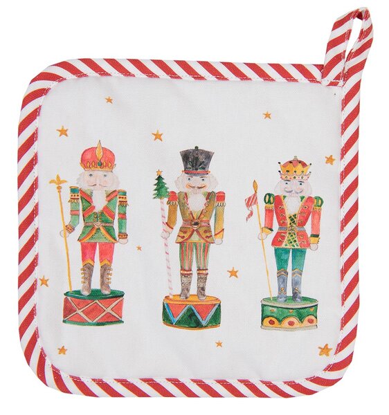 Bielo-červená detská chňapka so luskáčikmi Happy Little Christmas - 16*16 cm - Clayre & Eef