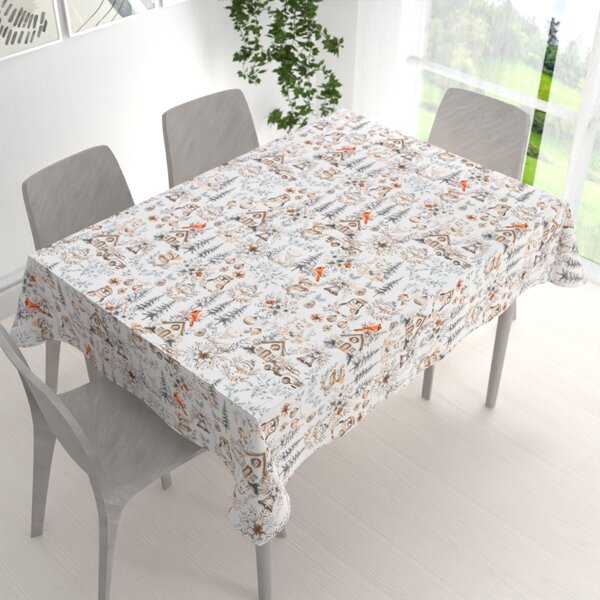 Biante Bavlnený obdĺžnikový obrus Sandra SA-708 Zimná rozprávka modro-sivo-hnedá na bielom 50x100 cm