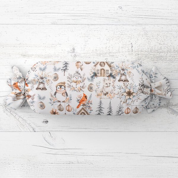 Biante Vankúš valec bonbon Sandra SA-708 Zimná rozprávka modro-sivo-hnedá na bielom 15x40 cm