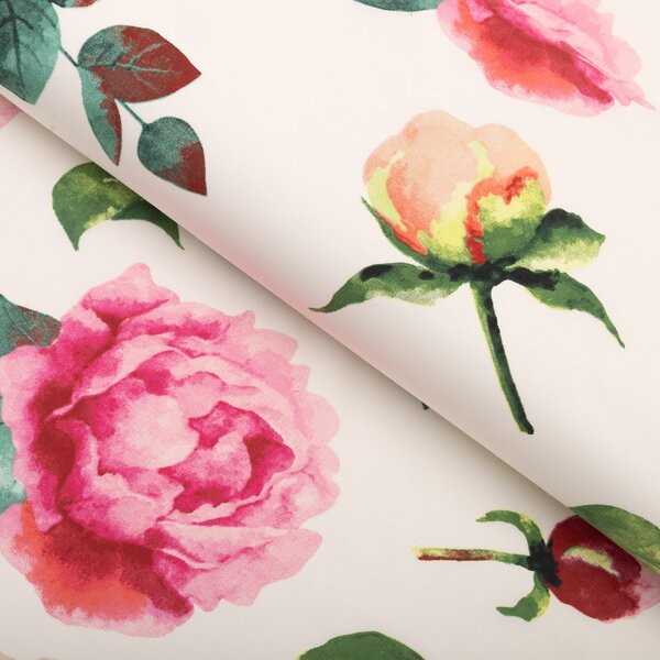 Biante Bavlnený štvorcový obrus Sandra SA-715 Veľké ružovočervené pivonky na smotanovom 40x40 cm