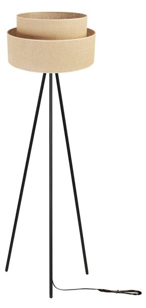 Stojacia lampa Juta, 1x jutové tienidlo, čierna konštrukcia, m