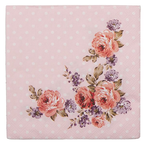 Ružové papierové obrúsky s ružami Dotty Rose - 33*33 cm (20ks) - Clayre & Eef