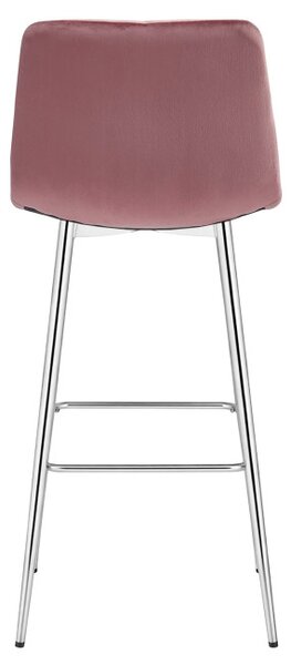 Barová stolička ARCETO zamatová, tmavoružová / strieborné nohy