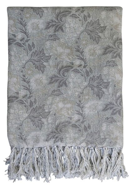 Béžovo-zelený ľanový pléd so kvetovaným vzorom a strapcami French floral - 130*170 cm - Chic Antique
