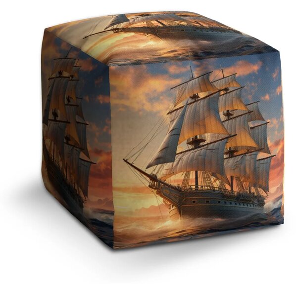 Sablio Taburet Cube Plachetnica vo vlnách pri východe slnka - 40x40x40 cm