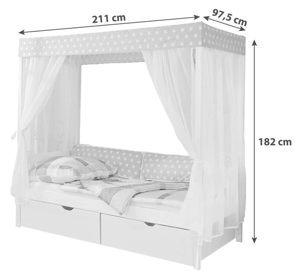 POSTEĽ S NEBESAMI, 90/200 cm ružová, biela MID.YOU - Postele, Online Only