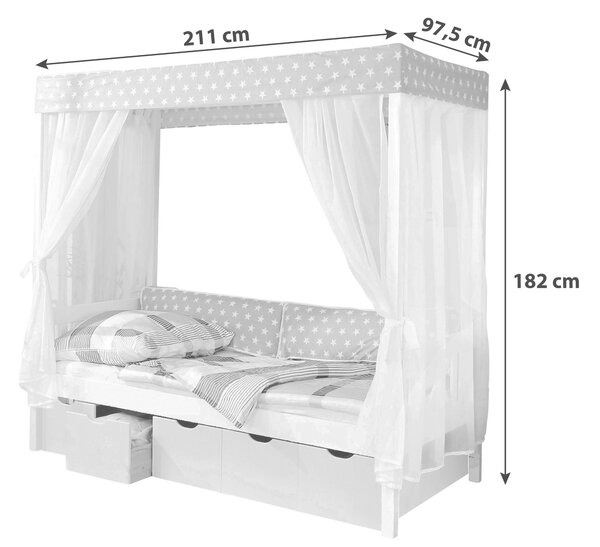 POSTEĽ S NEBESAMI, 90/200 cm ružová, biela MID.YOU - Postele, Online Only