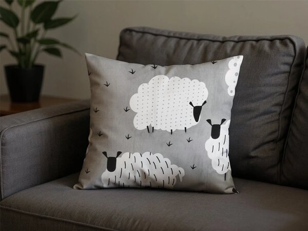Polybavlnená obliečka na vankúš WHITE SHEEPS 45x45 cm, sivá