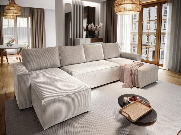 Svetlobéžová sedacia súprava do U SMART COSARO 295x140 cm