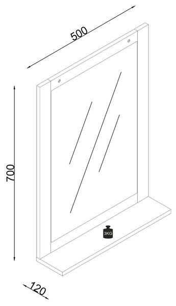 KÚPEĽŇOVÉ ZRKADLO, 50/70/12 cm MID.YOU - Kúpeľňové skrinky, Online Only