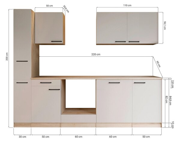 KUCHYNSKÝ BLOK BEZ SPOTREBIČO 250 cm Respekta - Online Only kuchyne, Online Only