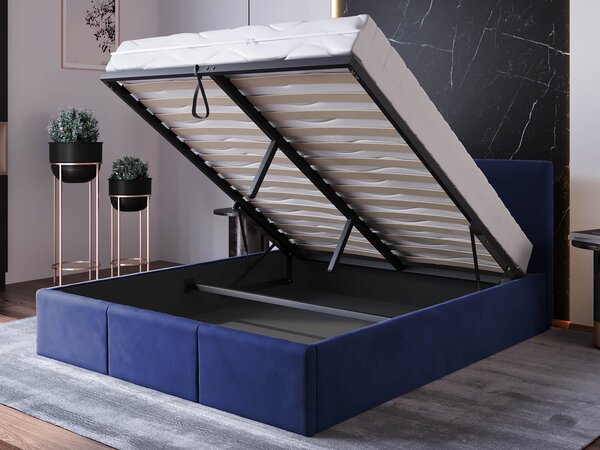 Čalúnená posteľ s úložným priestorom 120x200 TOP Line 7 Tmavomodrý Velvet