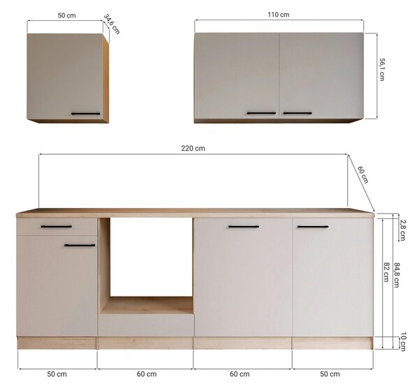 KUCHYNSKÝ BLOK BEZ SPOTREBIČO 220 cm Respekta - Online Only kuchyne, Online Only