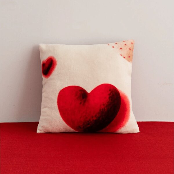 Obojstranná obliečka na vankúšik DUO SENSE HEARTELLE 45x45 cm mikroplyš/flanel, krémový