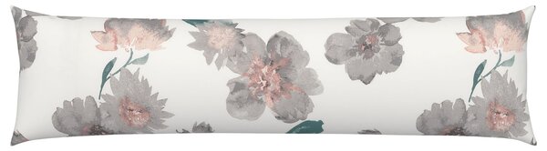 Livarno Home Saténová obliečka na vankúš z biobavlny, 40 x 145 cm (kvety/sivá/ružová) (100332447)
