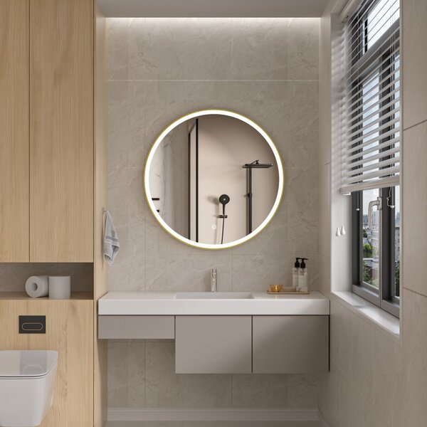 Erga Olivia, okrúhle LED zrkadlo 90cm, zlatý kovový rám, 2070 lm, 6500K, predné osvetlenie, ERG-V01-202-9090-GD