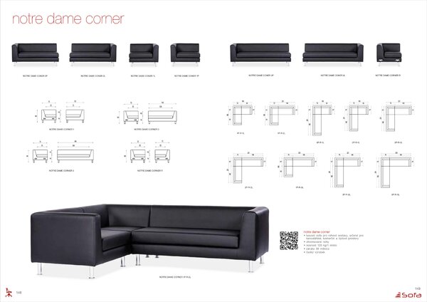 Pohovka rohová NOTRE DAME CORNER 1L (jednomiestne luxusné sofa pre rohové zostavy (Ľavá), určené pre kancelárske a komerčné priestory)