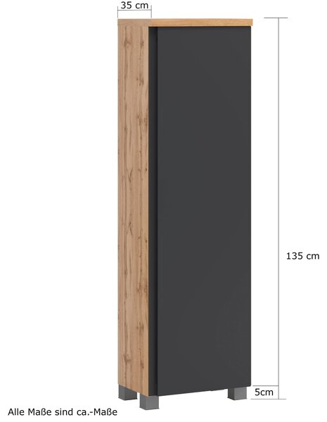 STREDNE VYSOKÁ SKRINKA, sivá, dub wotan, 40/130/35 cm Held - Kúpeľňové skrinky, Online Only