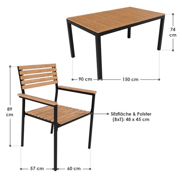 Záhradný set z akáciového dreva pre 6 osôb, čierny kov