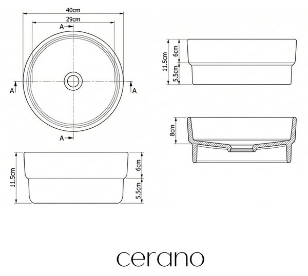 CERANO - Umývadlo keramické Sonora - polozápustné a na dosku - biela lesklá - ⌀ 40 cm