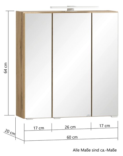 ZRKADLOVÁ SKRINKA, dub wotan, 60/64/20 cm Held - Kúpeľňové skrinky, Online Only