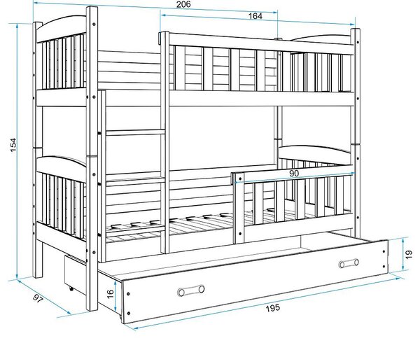 HRUŠKA Poschodová posteľ KUBO 200x90 | borovica - biela