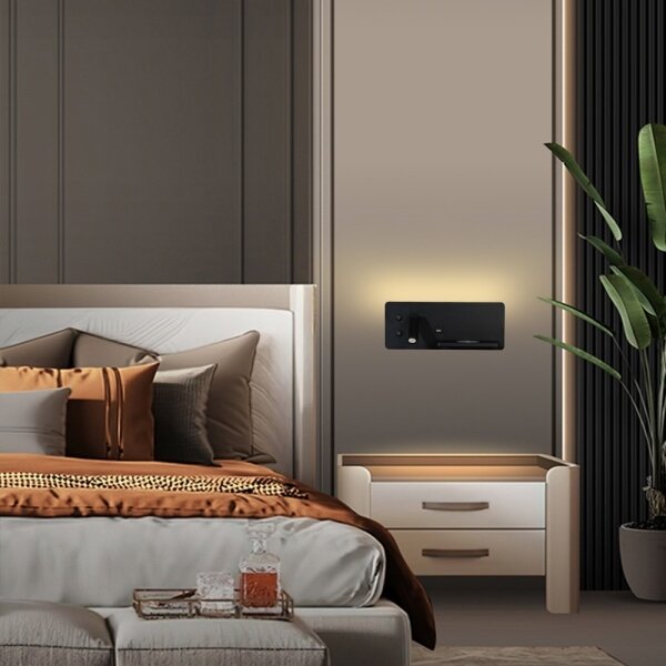 Immax 08287L-LED Nástenné sviet. s pol., USB a bezdr. nab. LED/3W/230V + LED/3W