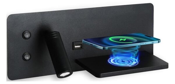 Immax 08287L-LED Nástenné sviet. s pol., USB a bezdr. nab. LED/3W/230V + LED/3W