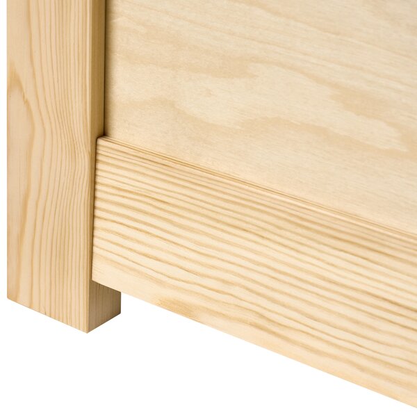 Drevená posteľ s 2 zásuvkami prírodné svetlé borovicové drevo MDF brezové drevo 90 x 200 cm rám postele s čelom