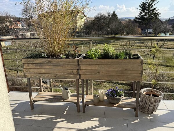 ATMOWOOD Vyvýšený drevený truhlík s policou 80 cm - borovica
