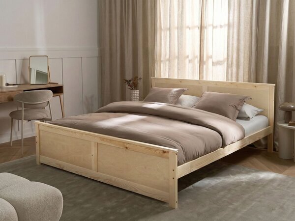 Drevená posteľ prírodné svetlé borovicové drevo MDF brezové drevo 180 x 200 cm rám postele s čelom