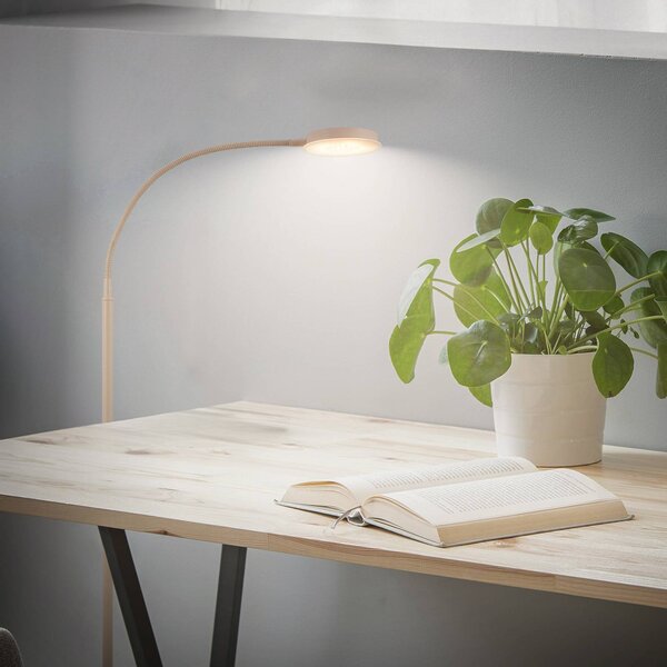 LED stojacia lampa Megg, béžové, kov, 3 000 K, dotykový stmievač, Krémová / jantárovo žltá, Obývacia izba / jedáleň, kov, Stojaca lampa