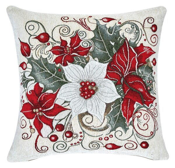Vianočná gobelínová obliečka na vankúš Vianočná ruža Chenille IT040 Farba Viacfarebná Rozmery 42x42 cm